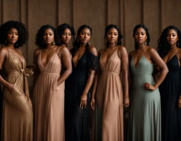 a diverse group of women confidently poses in a variety of dresses, showcasing different lengths from mini to maxi.